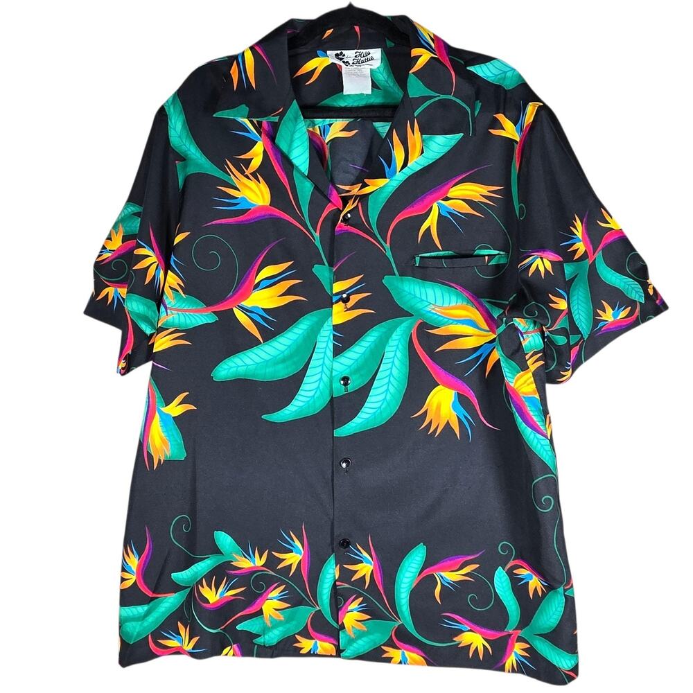 Vintage Hilo Hattie‎ Shirt Mens XLarge Floral Hawaiian Button Up Bird Paradise